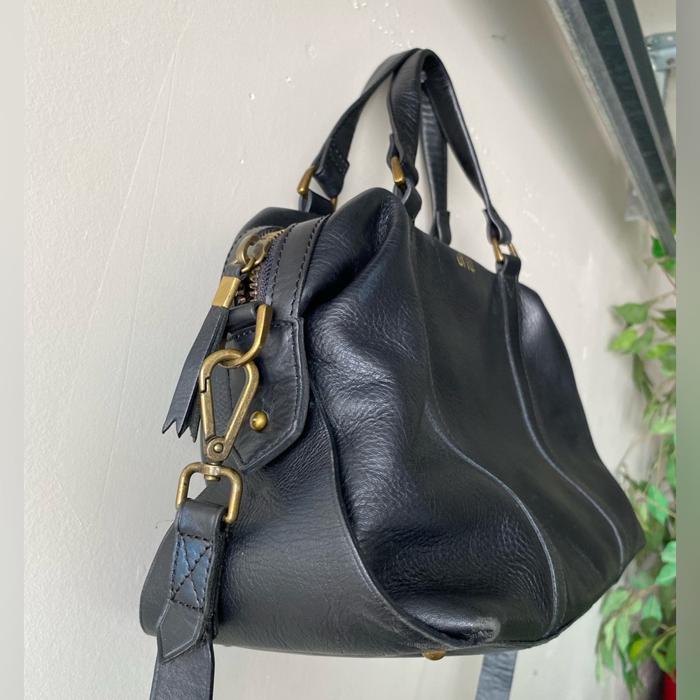 Madewell The Glasgow Satchel Black Pebbled Leather Duffel Bag Monogram JMD - Picture 10 of 15